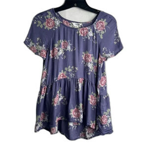 Arizona Peplum Short Sleeve Floral Blouse Size Small